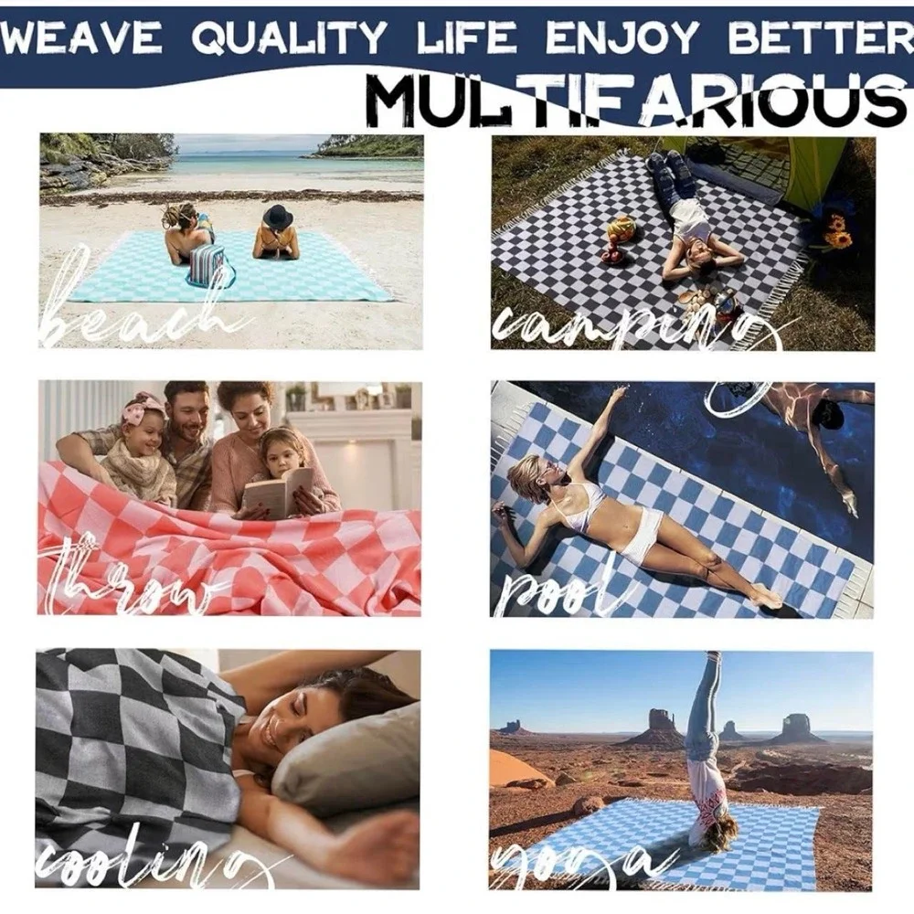 Gray Checkered Turkish Beach Blanket Throw 82x90 NEW